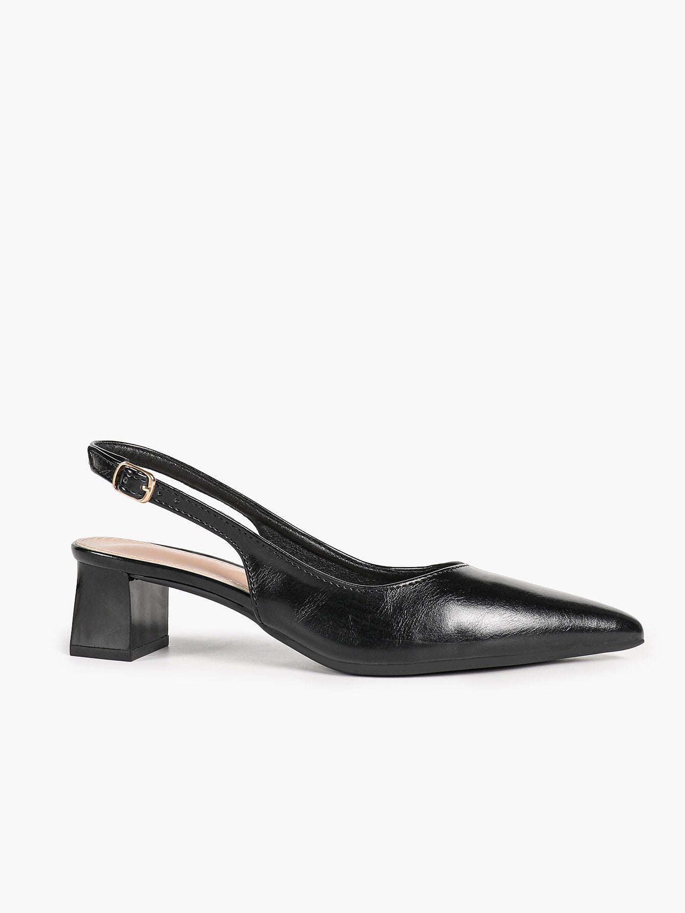 Nude Patent Slingback Heels with Pointed Toe and Comfortable Block Heel