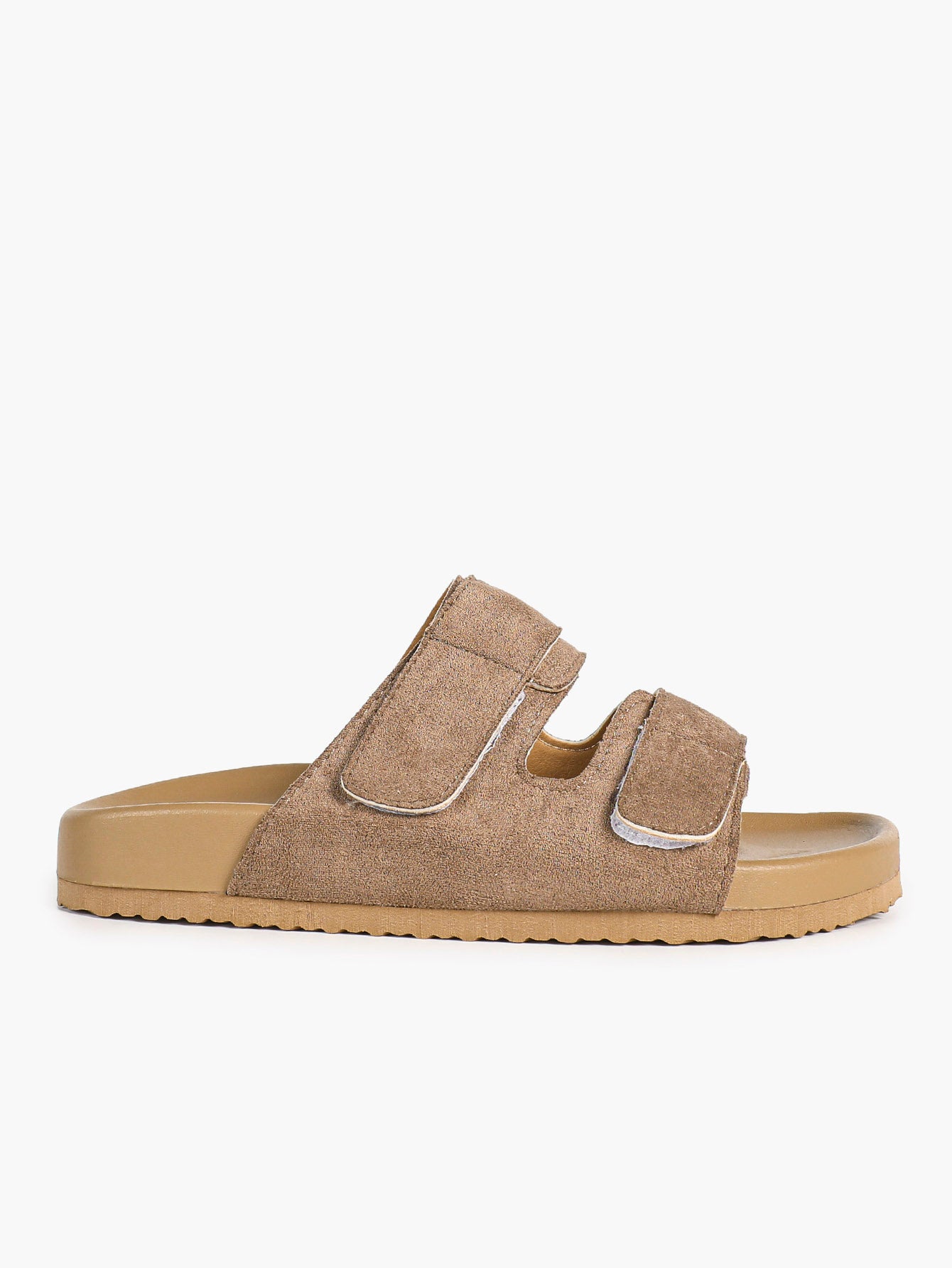 Black Suede-Effect Double-Strap Velcro Slide Sandals with Cushioned Sole
