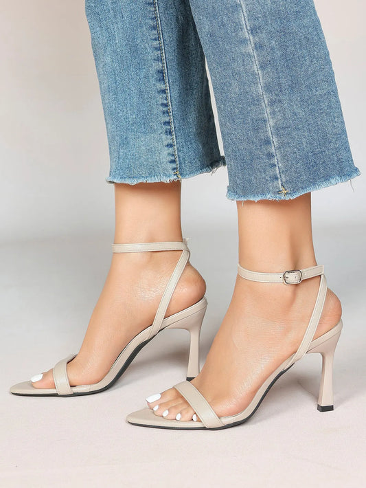 Women Leather High-Heel Sandals Pointed Toe Open Back Stiletto Heels Office Dress Shoes YISHIFAN