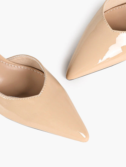 Nude Patent Slingback Heels with Pointed Toe and Comfortable Block Heel