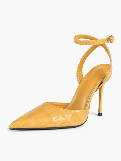 Women's Leather 4.13 INCH High-Heel Stiletto Pointed Toe Slingback Stiletto Heels for Elegant Scene YISHIFAN