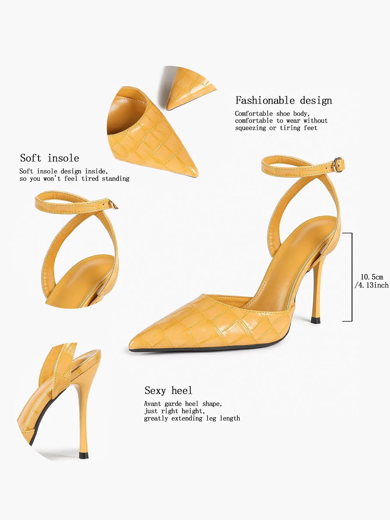 Women's Leather 4.13 INCH High-Heel Stiletto Pointed Toe Slingback Stiletto Heels for Elegant Scene YISHIFAN