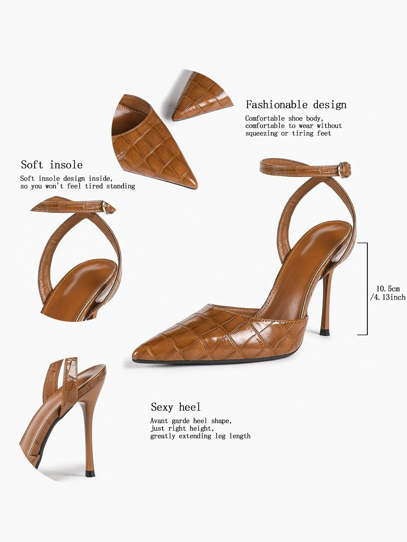 Women's Leather 4.13 INCH High-Heel Stiletto Pointed Toe Slingback Stiletto Heels for Elegant Scene YISHIFAN