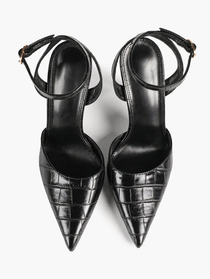 Women's Leather 4.13 INCH High-Heel Stiletto Pointed Toe Slingback Stiletto Heels for Elegant Scene YISHIFAN