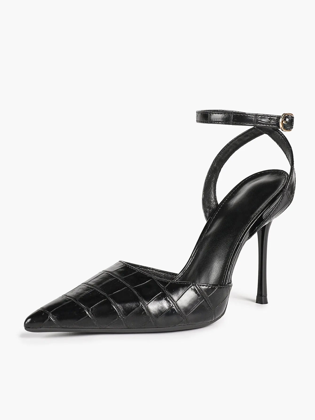 Women's Leather 4.13 INCH High-Heel Stiletto Pointed Toe Slingback Stiletto Heels for Elegant Scene YISHIFAN