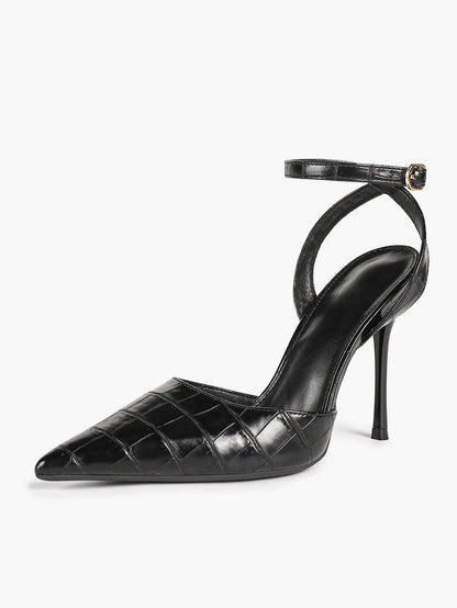 Women's Leather 4.13 INCH High-Heel Stiletto Pointed Toe Slingback Stiletto Heels for Elegant Scene YISHIFAN