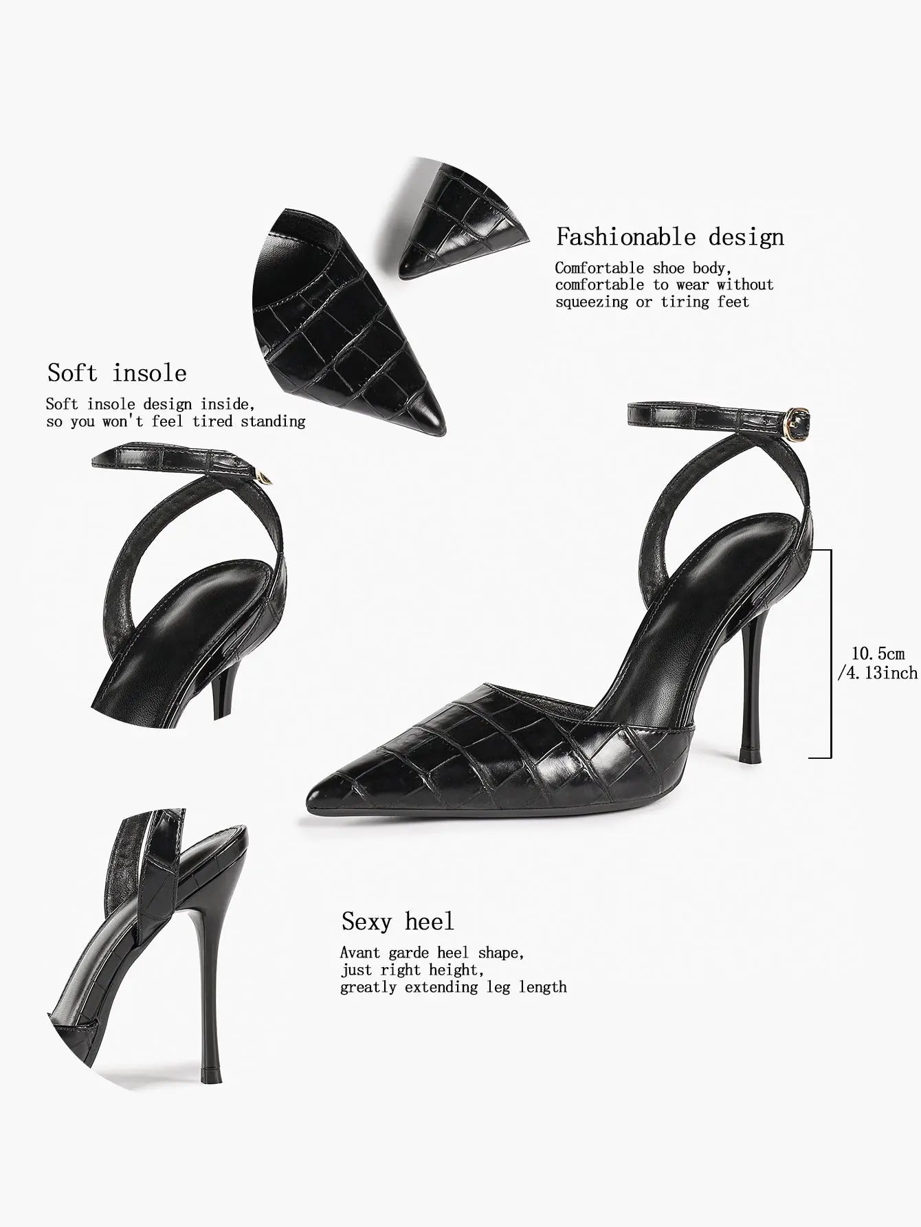 Women's Leather 4.13 INCH High-Heel Stiletto Pointed Toe Slingback Stiletto Heels for Elegant Scene YISHIFAN