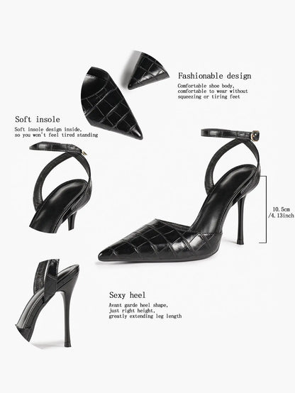 Women's Leather 4.13 INCH High-Heel Stiletto Pointed Toe Slingback Stiletto Heels for Elegant Scene YISHIFAN