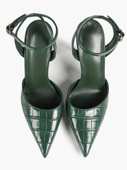 Women's Leather 4.13 INCH High-Heel Stiletto Pointed Toe Slingback Stiletto Heels for Elegant Scene YISHIFAN