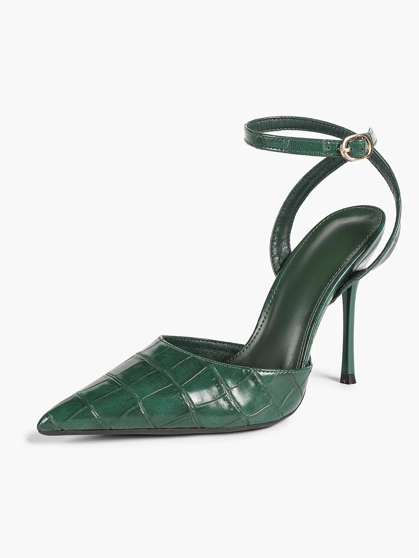 Women's Leather 4.13 INCH High-Heel Stiletto Pointed Toe Slingback Stiletto Heels for Elegant Scene YISHIFAN