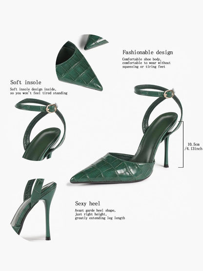 Women's Leather 4.13 INCH High-Heel Stiletto Pointed Toe Slingback Stiletto Heels for Elegant Scene YISHIFAN