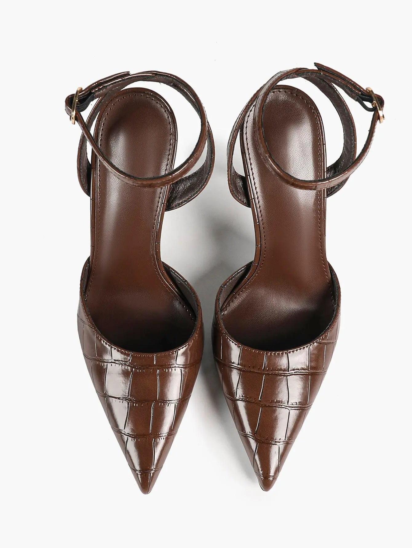Women's Leather 4.13 INCH High-Heel Stiletto Pointed Toe Slingback Stiletto Heels for Elegant Scene YISHIFAN
