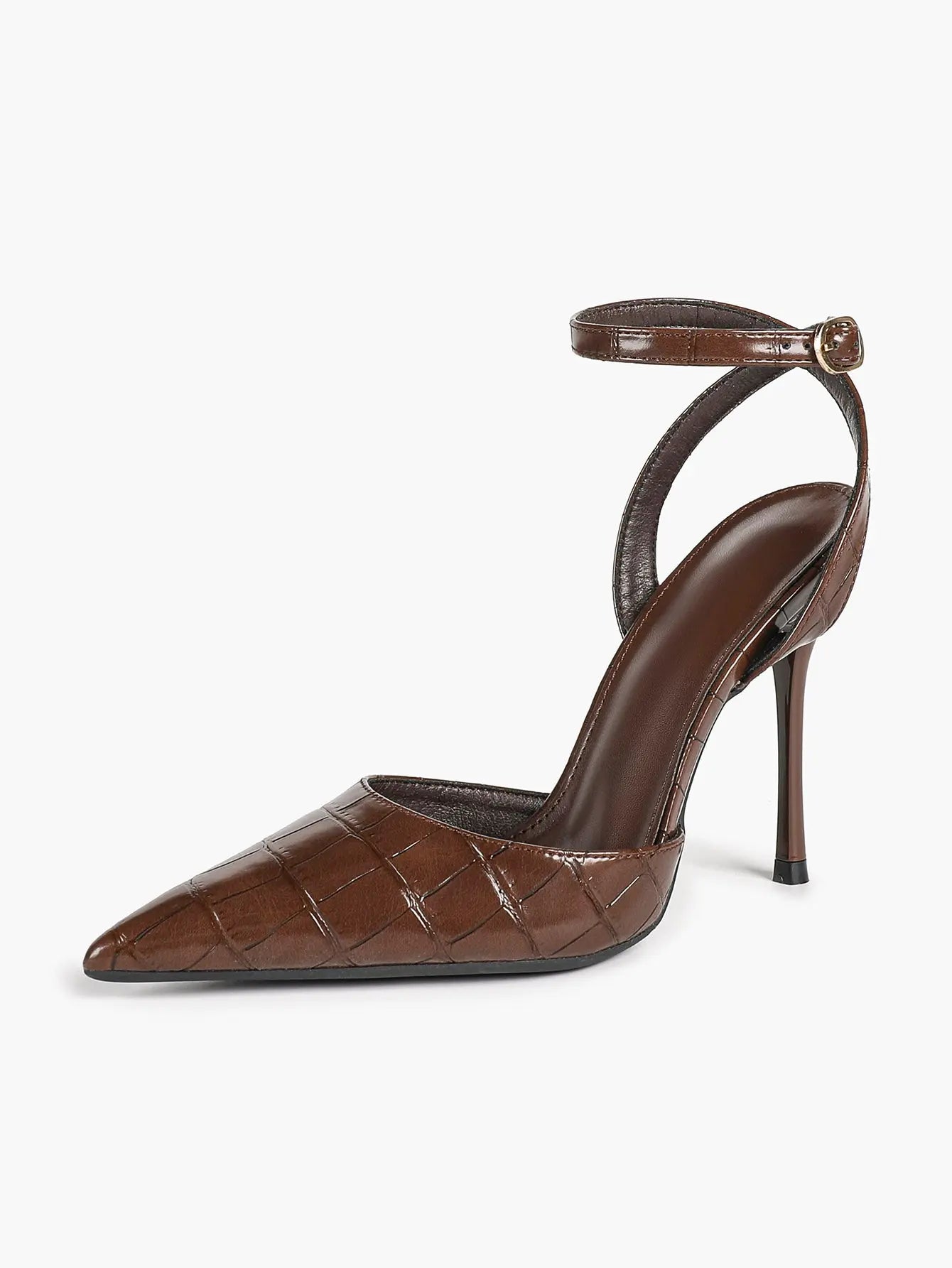 Women's Leather 4.13 INCH High-Heel Stiletto Pointed Toe Slingback Stiletto Heels for Elegant Scene YISHIFAN