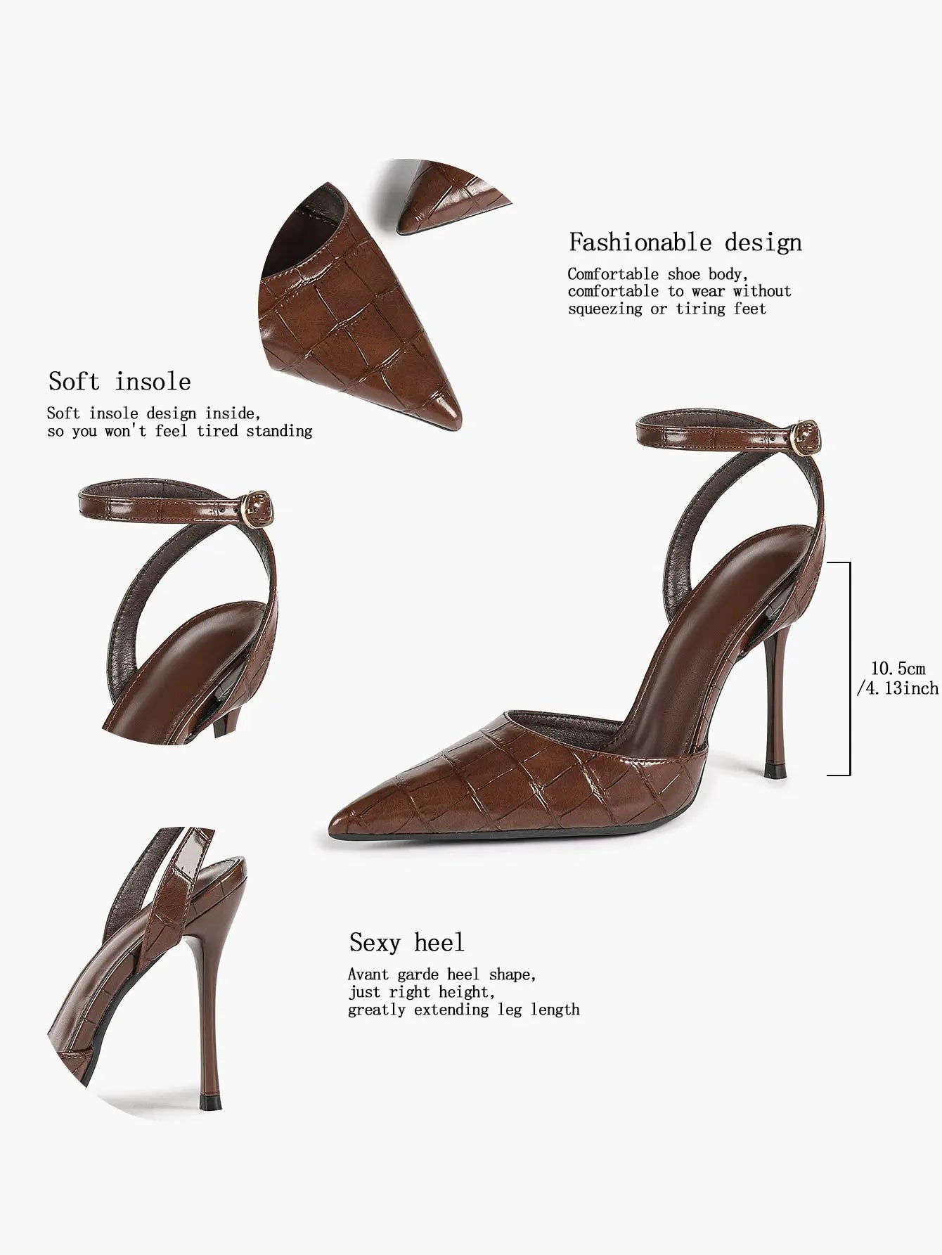 Women's Leather 4.13 INCH High-Heel Stiletto Pointed Toe Slingback Stiletto Heels for Elegant Scene YISHIFAN