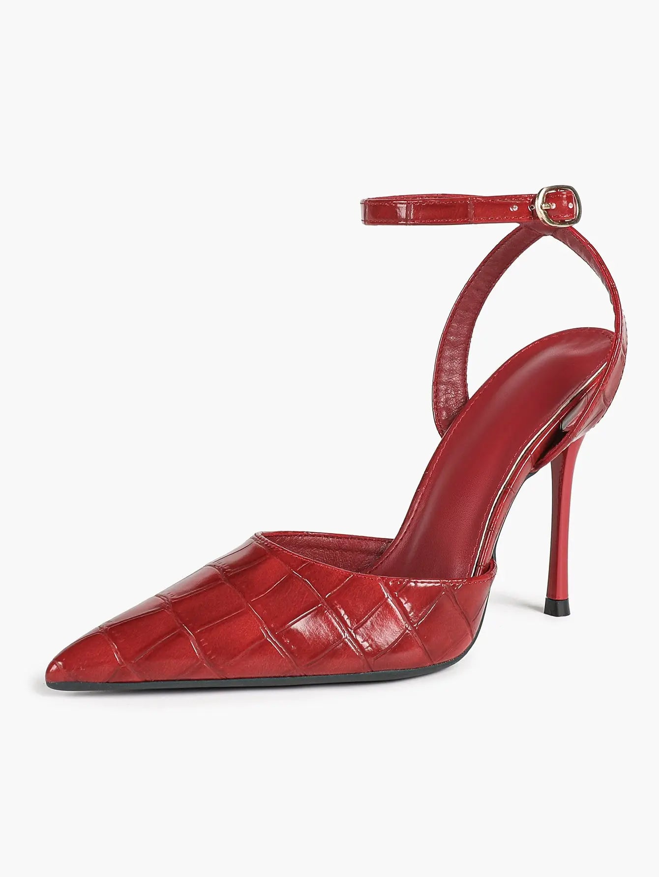 Women's Leather 4.13 INCH High-Heel Stiletto Pointed Toe Slingback Stiletto Heels for Elegant Scene YISHIFAN