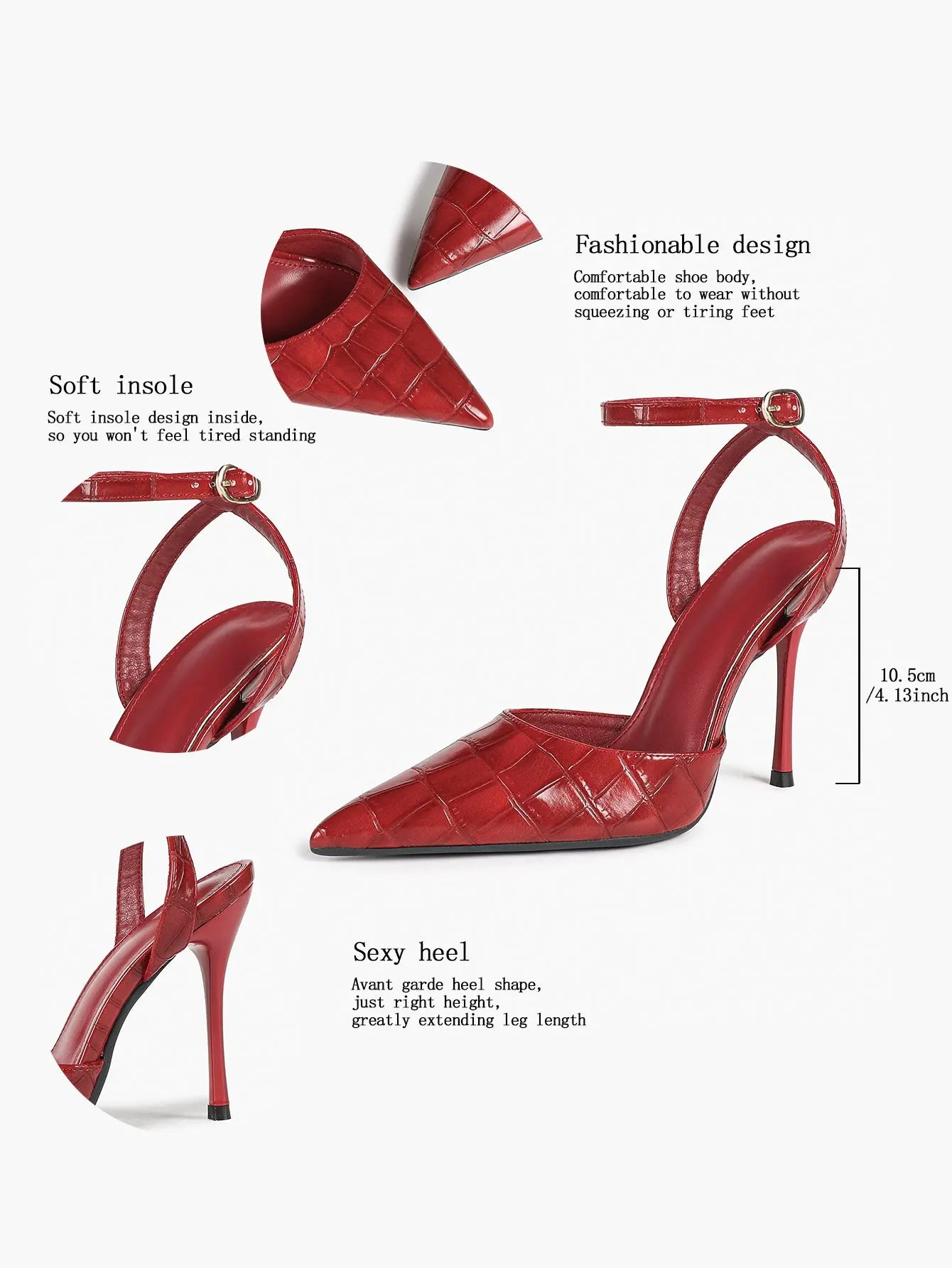 Women's Leather 4.13 INCH High-Heel Stiletto Pointed Toe Slingback Stiletto Heels for Elegant Scene YISHIFAN