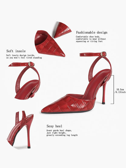 Women's Leather 4.13 INCH High-Heel Stiletto Pointed Toe Slingback Stiletto Heels for Elegant Scene YISHIFAN
