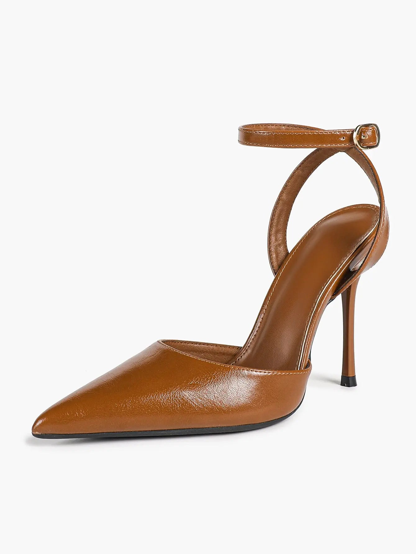 Women's Leather 4.13 INCH High-Heel Stiletto Pointed Toe Slingback Stiletto Heels for Elegant Scene YISHIFAN