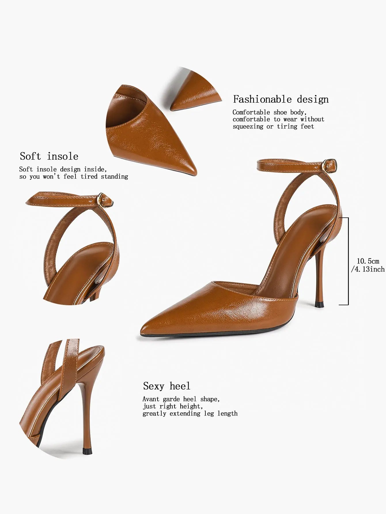 Women's Leather 4.13 INCH High-Heel Stiletto Pointed Toe Slingback Stiletto Heels for Elegant Scene YISHIFAN