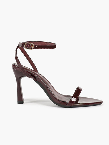 Black Patent Single Strap Stiletto Sandals Pointed Open Toe Ankle Buckle Heels Elegant Minimalist Shoes