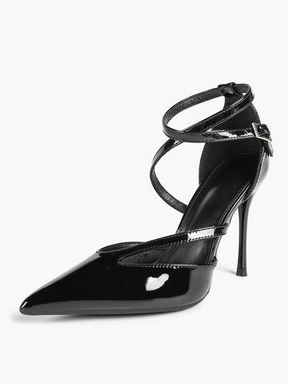 Women's Pointed Toe Stiletto High Heels Glossy Patent Leather Dress Shoes for Party Wedding Office YISHIFAN