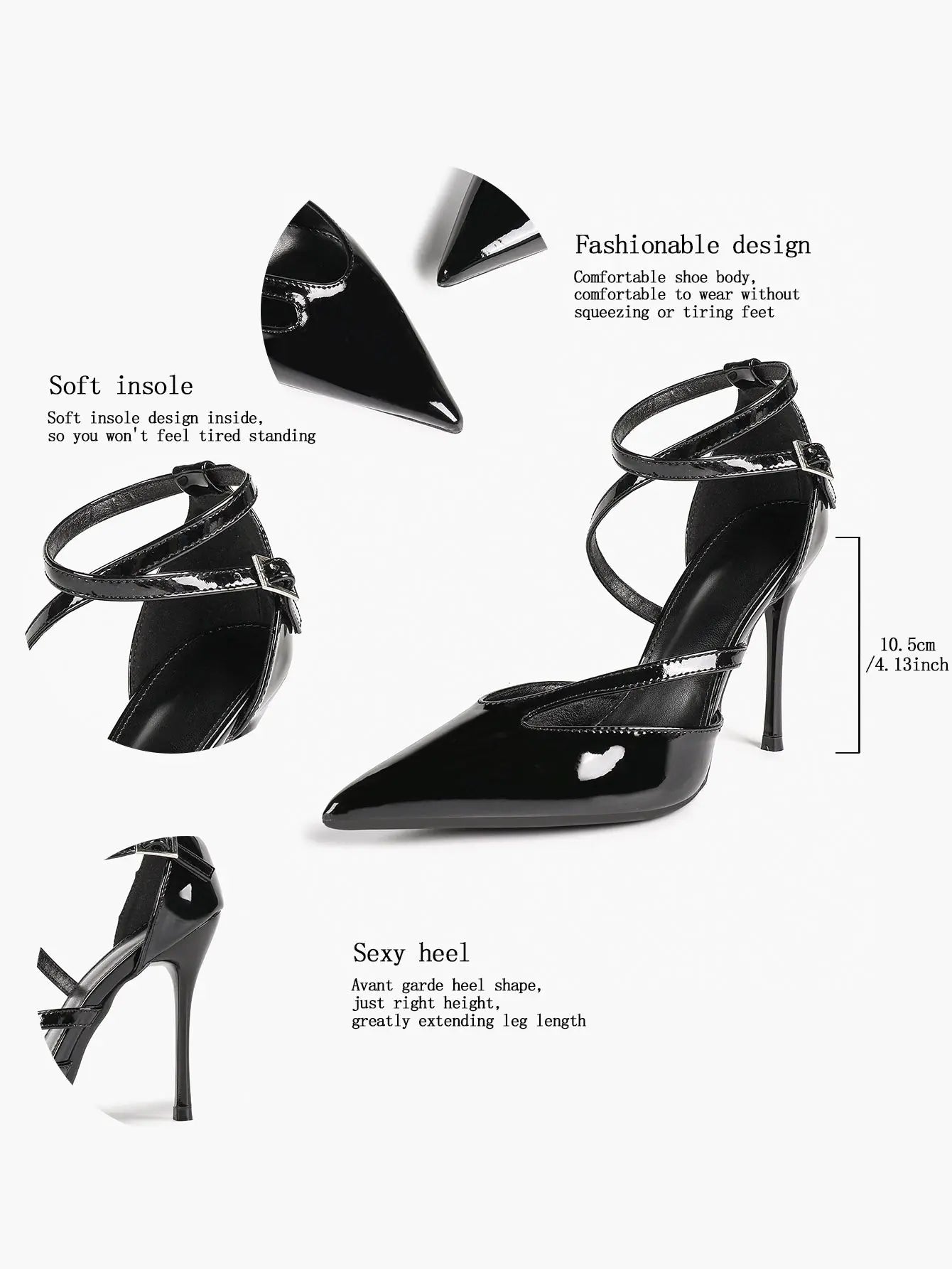 Women's Pointed Toe Stiletto High Heels Glossy Patent Leather Dress Shoes for Party Wedding Office YISHIFAN