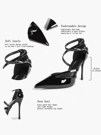 Women's Pointed Toe Stiletto High Heels Glossy Patent Leather Dress Shoes for Party Wedding Office YISHIFAN