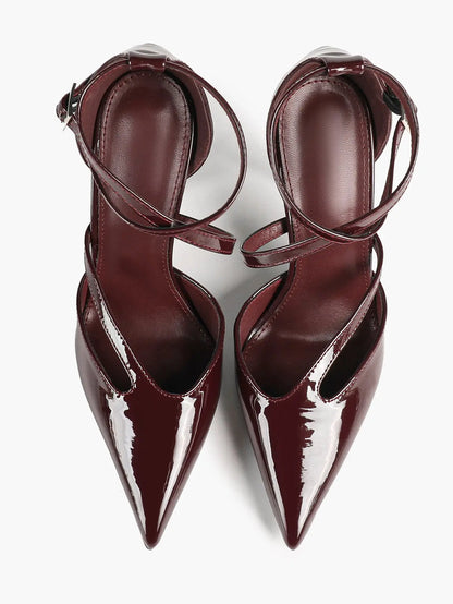 Women's Pointed Toe Stiletto High Heels Glossy Patent Leather Dress Shoes for Party Wedding Office YISHIFAN