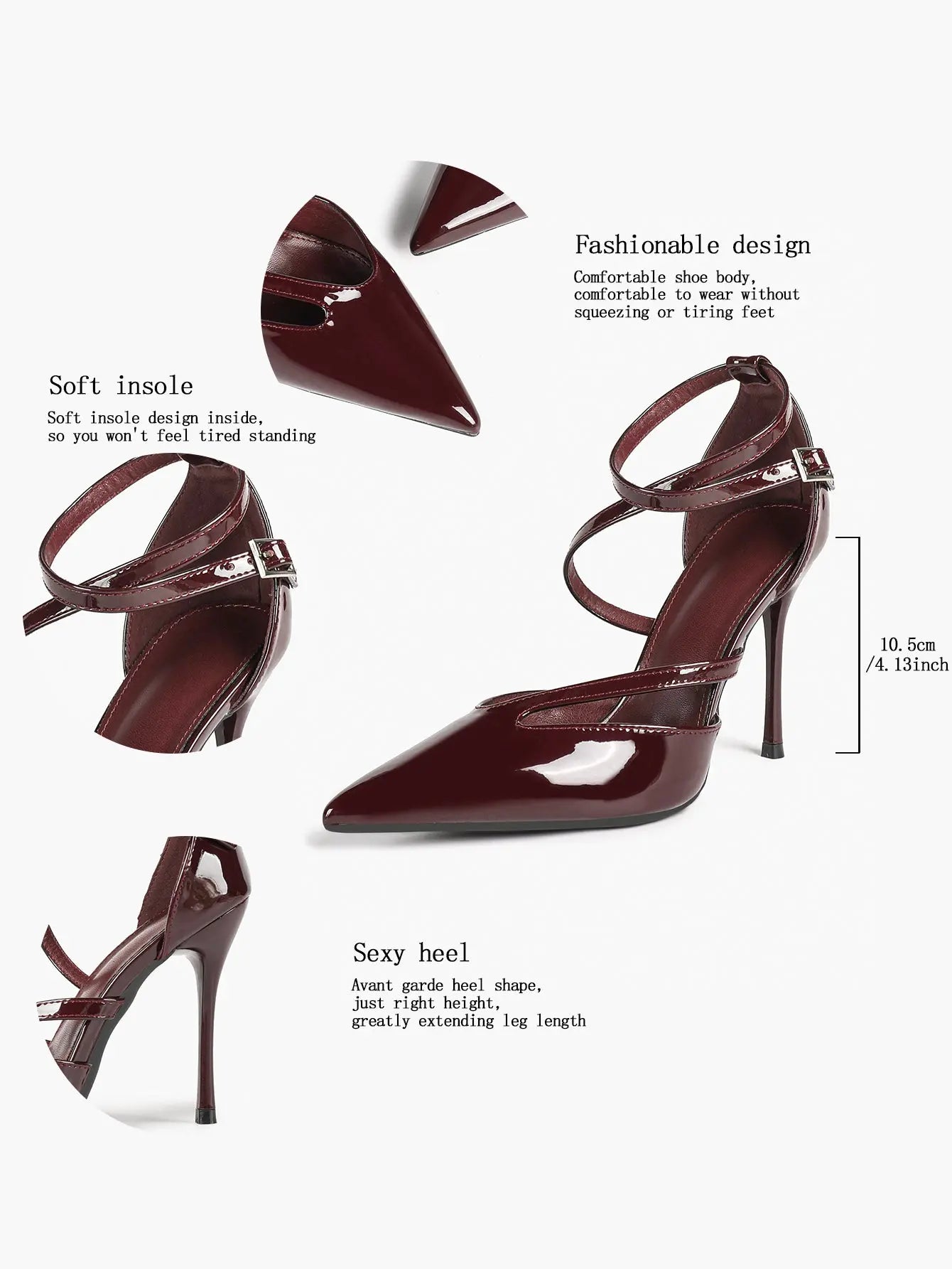 Women's Pointed Toe Stiletto High Heels Glossy Patent Leather Dress Shoes for Party Wedding Office YISHIFAN