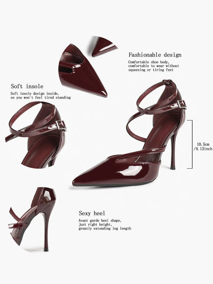 Women's Pointed Toe Stiletto High Heels Glossy Patent Leather Dress Shoes for Party Wedding Office YISHIFAN