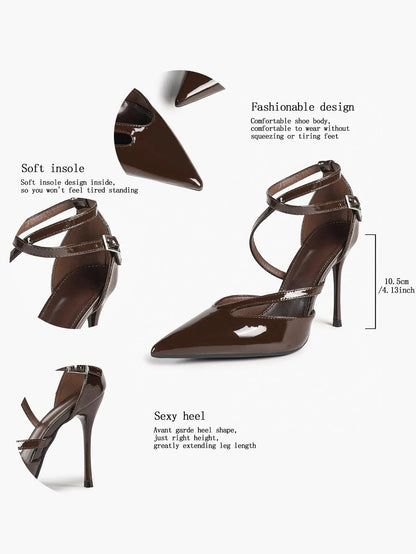 Women's Pointed Toe Stiletto High Heels Glossy Patent Leather Dress Shoes for Party Wedding Office YISHIFAN