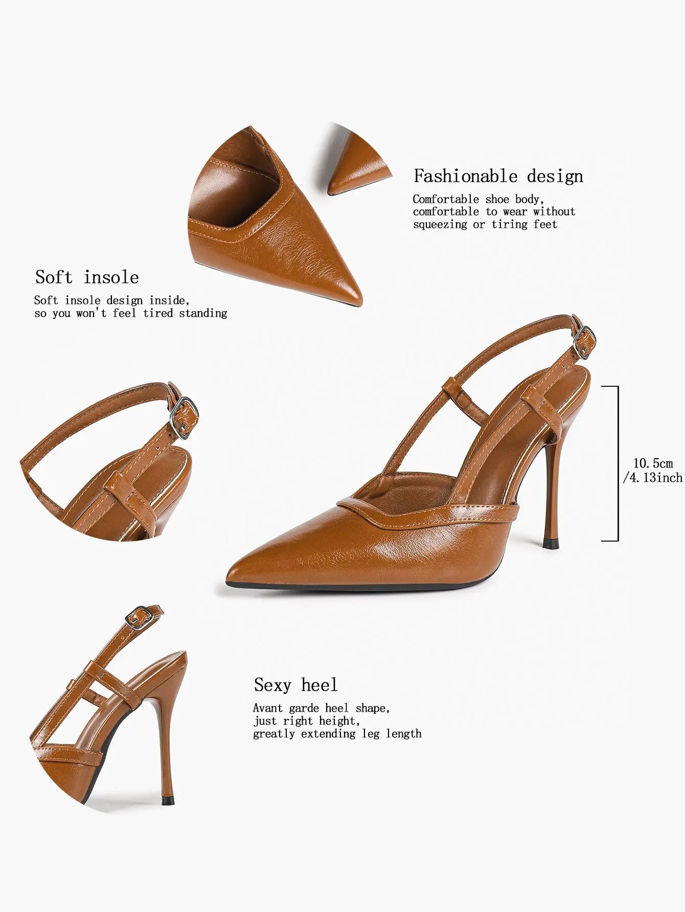 Women's Patent Leather Pointed-Toe Slingback Stiletto Heels with Adjustable Ankle Buckle YISHIFAN