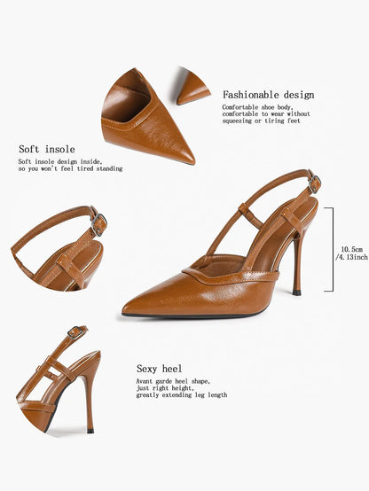 Women's Patent Leather Pointed-Toe Slingback Stiletto Heels with Adjustable Ankle Buckle YISHIFAN