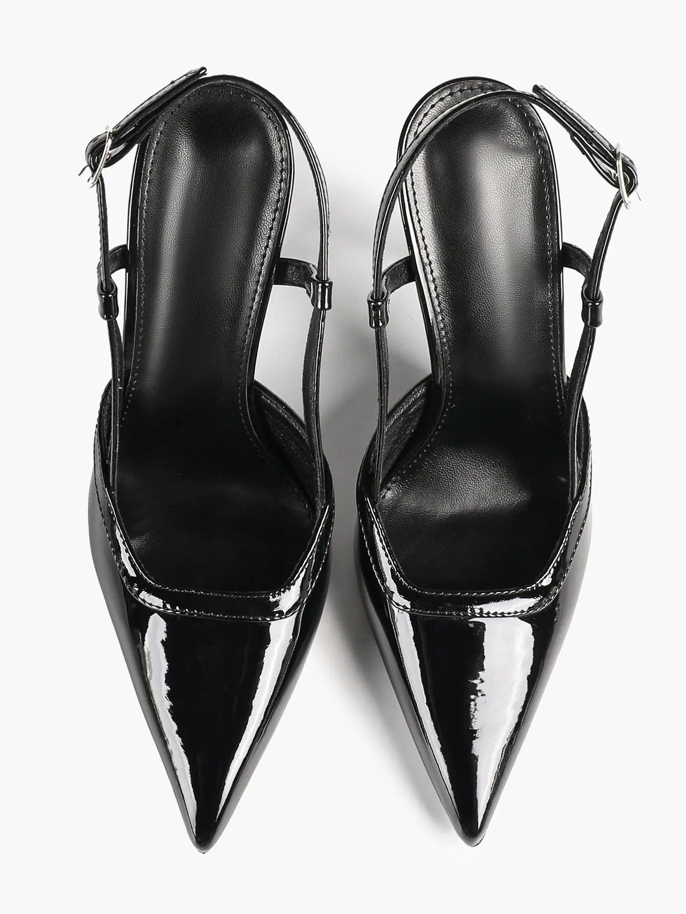 Women's Patent Leather Pointed-Toe Slingback Stiletto Heels with Adjustable Ankle Buckle YISHIFAN