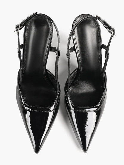 Women's Patent Leather Pointed-Toe Slingback Stiletto Heels with Adjustable Ankle Buckle YISHIFAN