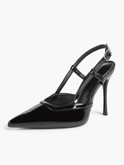 Women's Patent Leather Pointed-Toe Slingback Stiletto Heels with Adjustable Ankle Buckle YISHIFAN