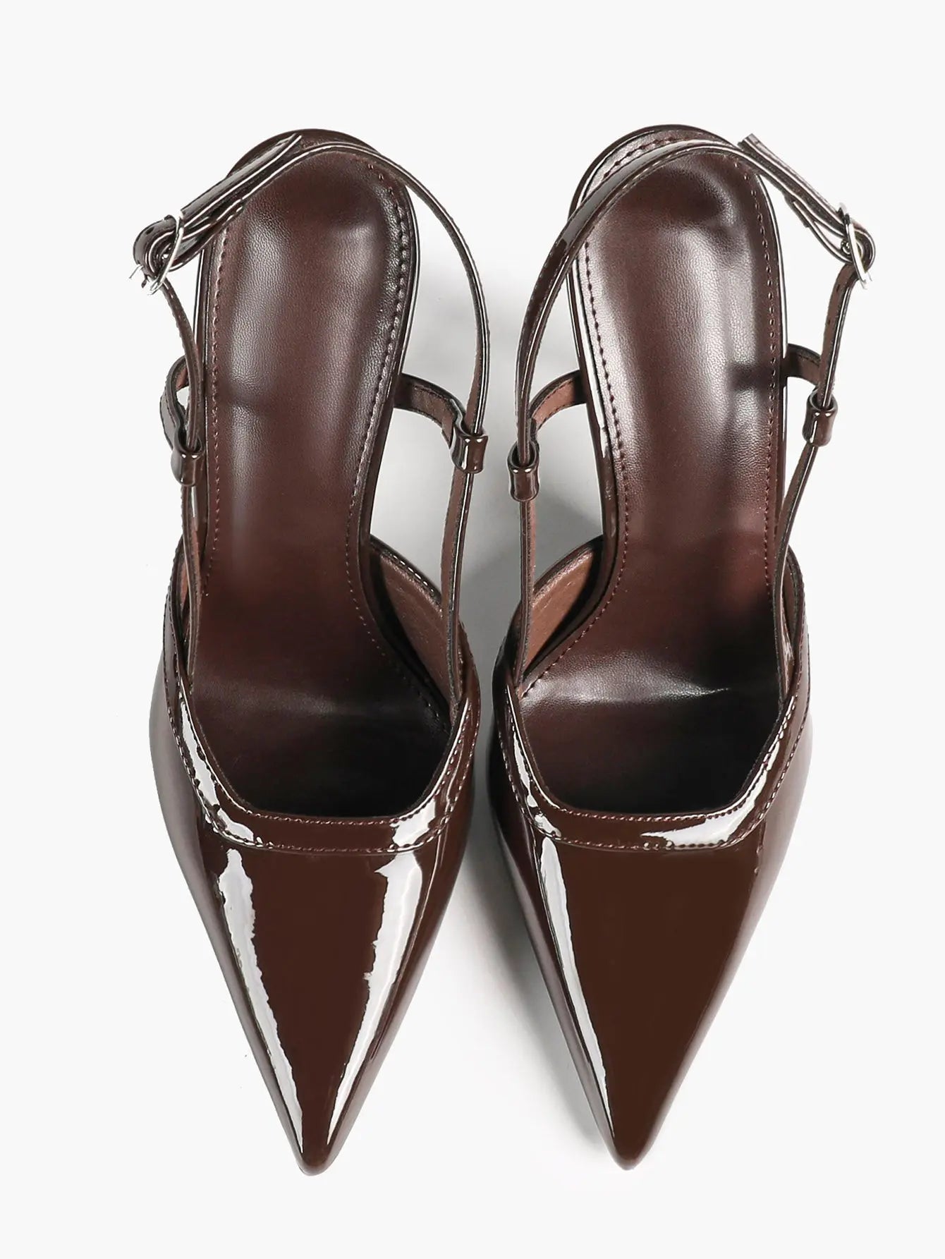 Women's Patent Leather Pointed-Toe Slingback Stiletto Heels with Adjustable Ankle Buckle YISHIFAN