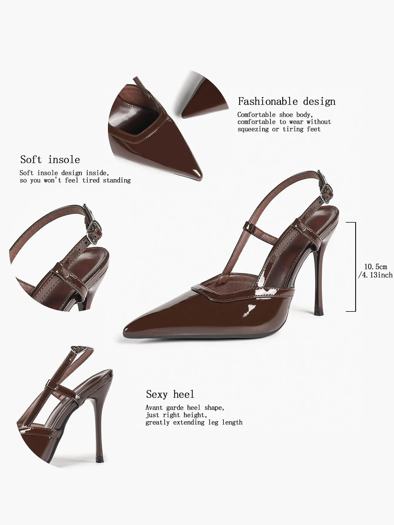 Women's Patent Leather Pointed-Toe Slingback Stiletto Heels with Adjustable Ankle Buckle YISHIFAN