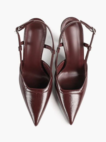 Women's Patent Leather Pointed-Toe Slingback Stiletto Heels with Adjustable Ankle Buckle YISHIFAN