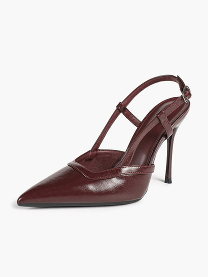 Women's Patent Leather Pointed-Toe Slingback Stiletto Heels with Adjustable Ankle Buckle YISHIFAN
