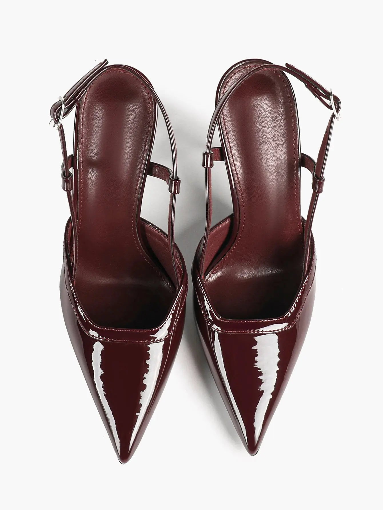 Women's Patent Leather Pointed-Toe Slingback Stiletto Heels with Adjustable Ankle Buckle YISHIFAN