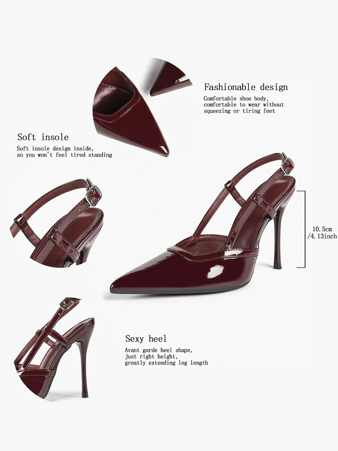 Women's Patent Leather Pointed-Toe Slingback Stiletto Heels with Adjustable Ankle Buckle YISHIFAN