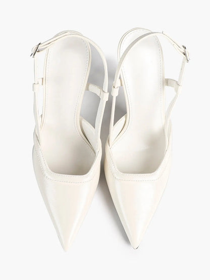 Women's Patent Leather Pointed-Toe Slingback Stiletto Heels with Adjustable Ankle Buckle YISHIFAN