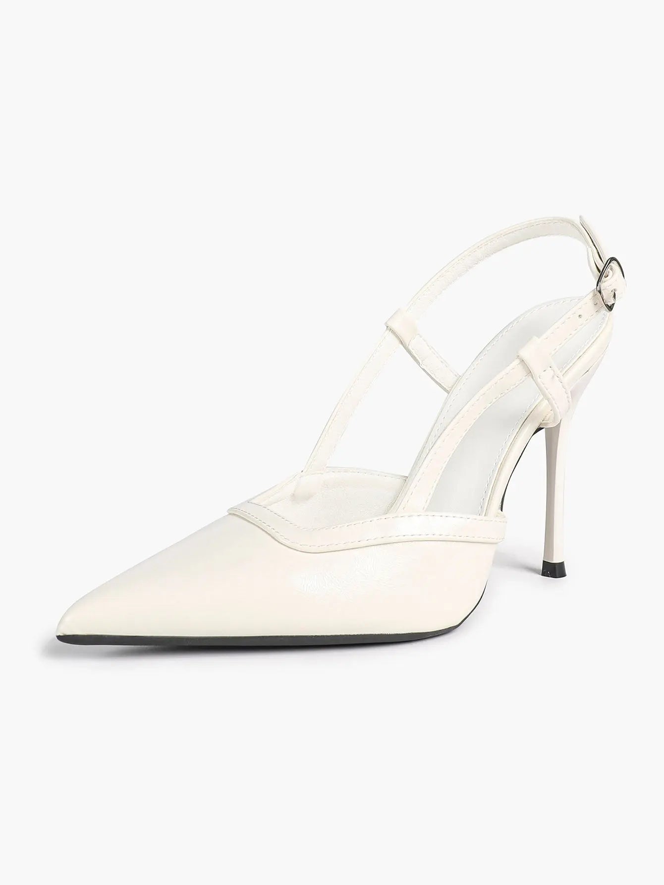 Women's Patent Leather Pointed-Toe Slingback Stiletto Heels with Adjustable Ankle Buckle YISHIFAN
