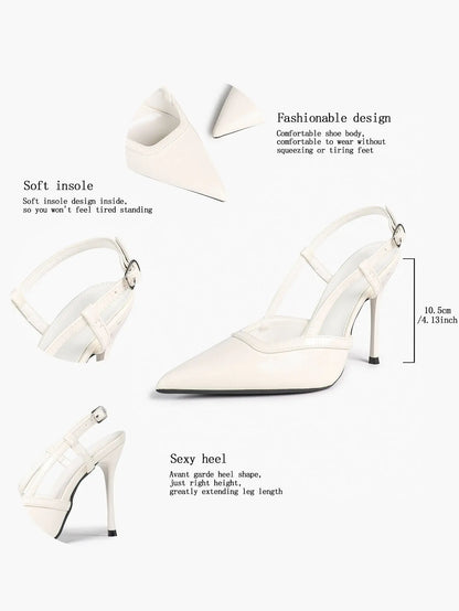 Women's Patent Leather Pointed-Toe Slingback Stiletto Heels with Adjustable Ankle Buckle YISHIFAN