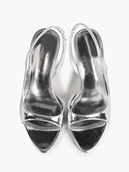 Silver metallic slingback sandals – top view pair shot