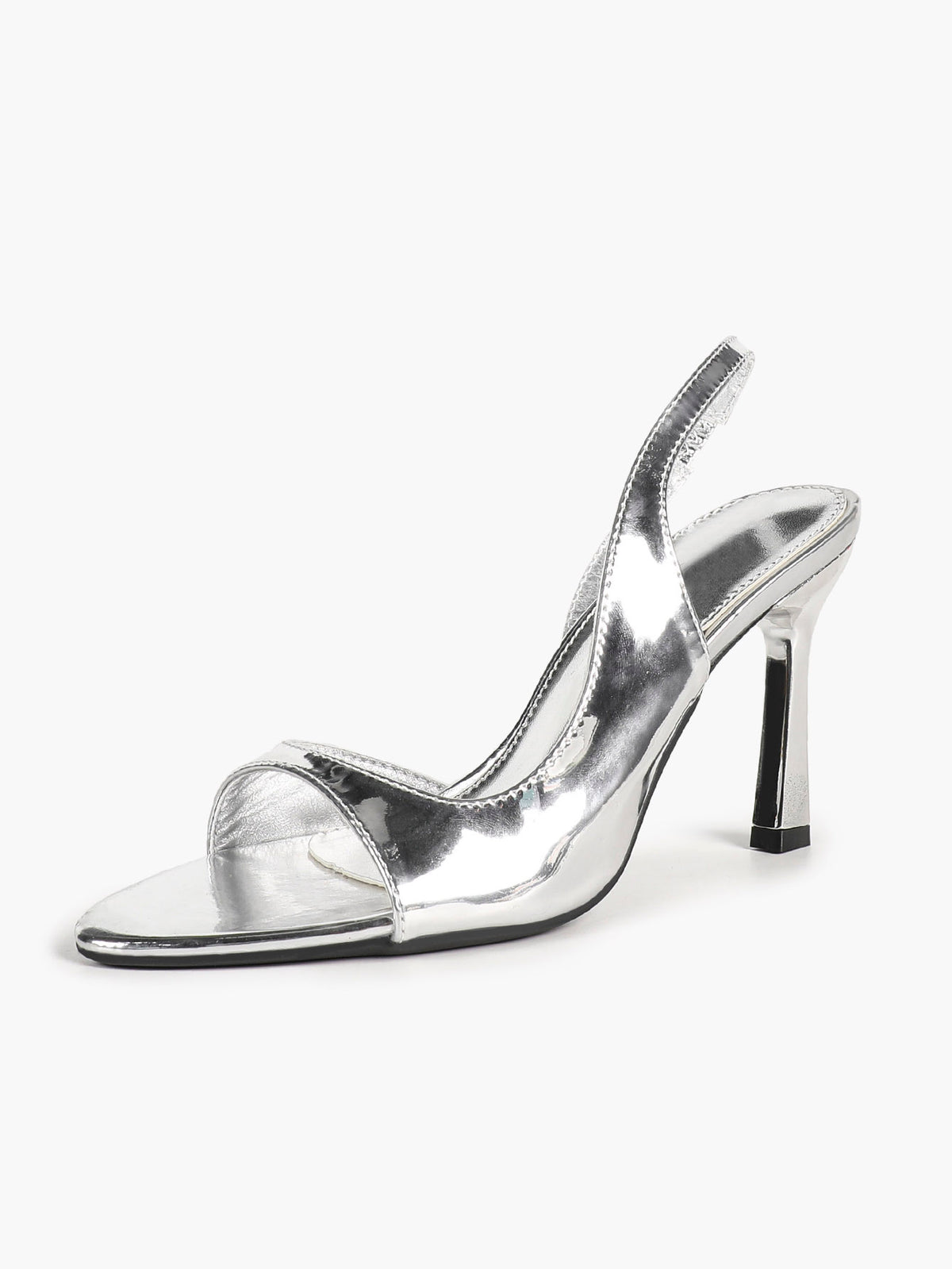 Silver metallic slingback sandals – side view hero shot