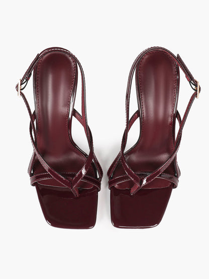 Caramel Slingback Heels Square Toe Stiletto Sandals Sexy Stylish for Date Party Business - YISHIFAN