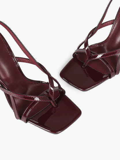 Caramel Slingback Heels Square Toe Stiletto Sandals Sexy Stylish for Date Party Business - YISHIFAN