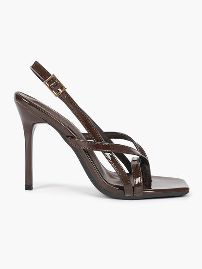 Caramel Slingback Heels Square Toe Stiletto Sandals Sexy Stylish for Date Party Business - YISHIFAN